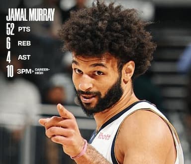 默里常规赛生涯砍下5次40+、3次50+，8场比赛掘金均取得胜利-NBA新闻